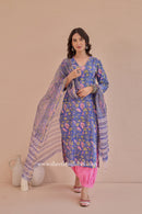 "Sargun" Hand Block Printed Kurta Set with Afghan Pant  (3pc)