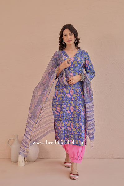 "Sargun" Hand Block Printed Kurta Set with Afghan Pant  (3pc)
