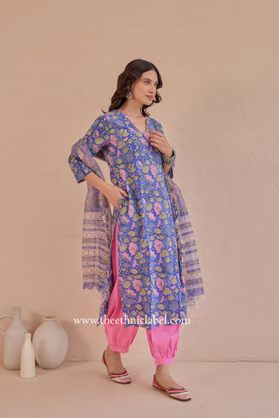 "Sargun" Hand Block Printed Kurta Set with Afghan Pant  (3pc)