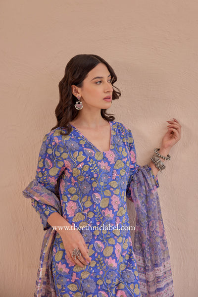"Sargun" Hand Block Printed Kurta Set with Afghan Pant  (3pc)