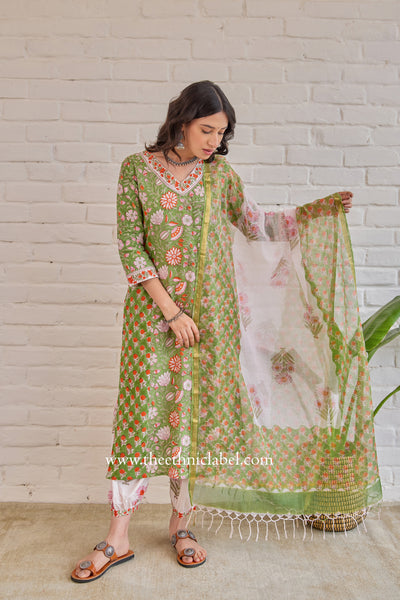"Mehak" Cotton Kurta Set with Kota Doria Dupatta (3pc)