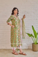 "Mehak" Cotton Kurta Set with Kota Doria Dupatta (3pc)