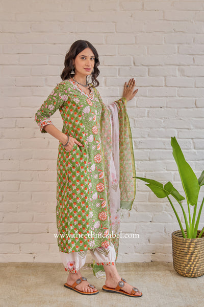"Mehak" Cotton Kurta Set with Kota Doria Dupatta (3pc)