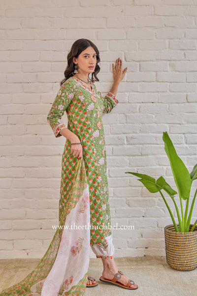 "Mehak" Cotton Kurta Set with Kota Doria Dupatta (3pc)