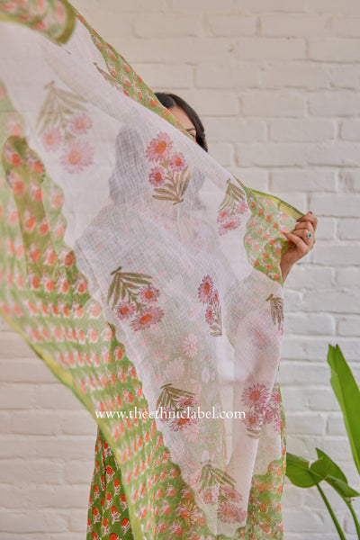 "Mehak" Cotton Kurta Set with Kota Doria Dupatta (3pc)