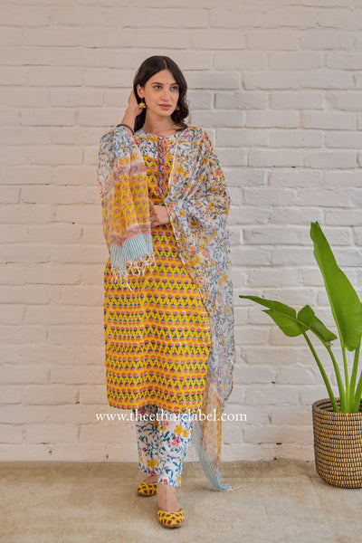 "Dua" Cotton Kurta Set with Kota Doria Dupatta (3pc)