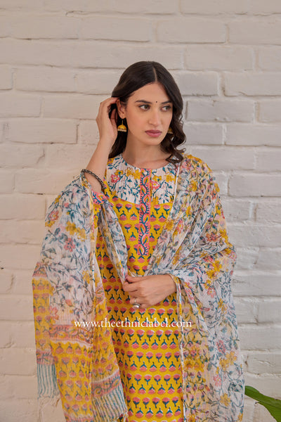 "Dua" Cotton Kurta Set with Kota Doria Dupatta (3pc)