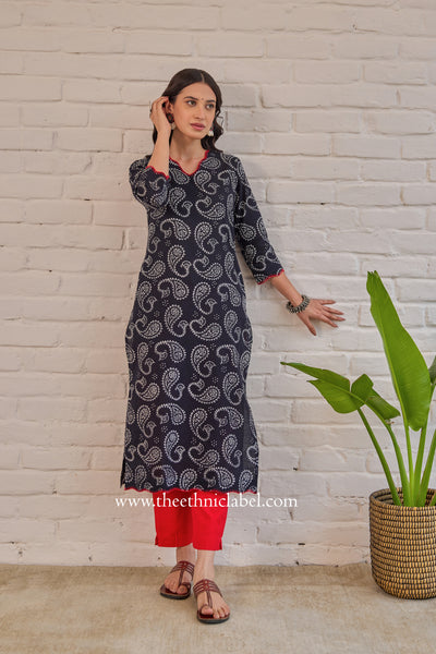 "Shyama" Hand Block Printed Scalloped Cotton kurta