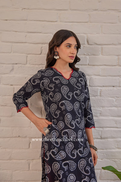 "Shyama" Hand Block Printed Scalloped Cotton kurta