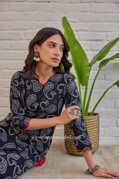 "Shyama" Hand Block Printed Scalloped Cotton kurta