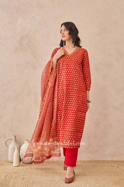 "Gulzar" Cotton Kurta Set with Kota Doria Dupatta (3pc)