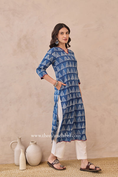 "Khaas" Indigo Hand Block Printed Cotton kurta