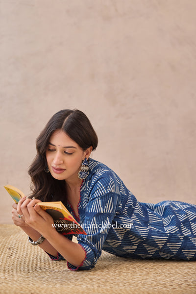 "Khaas" Indigo Hand Block Printed Cotton kurta
