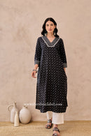 "Siyahi" Black Polka Hand Block Printed Cotton Kurta