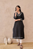 "Siyahi" Black Polka Hand Block Printed Cotton Kurta