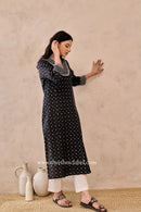 "Siyahi" Black Polka Hand Block Printed Cotton Kurta
