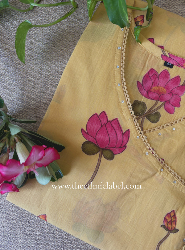 "Akshara" Yellow Angrakha Cotton kurta