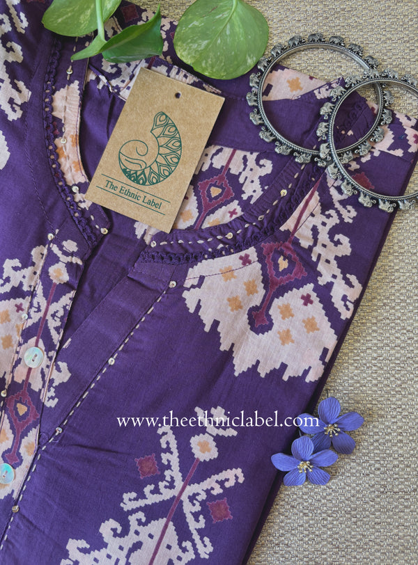 "Ruhani" Purple Printed Cotton kurta