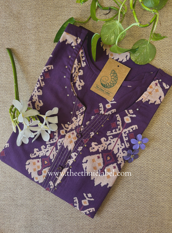 "Kapila" Purple Printed Cotton kurta