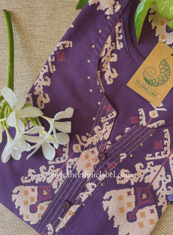 "Kapila" Purple Printed Cotton kurta