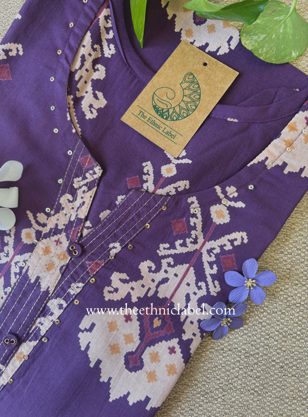 "Kapila" Purple Printed Cotton kurta