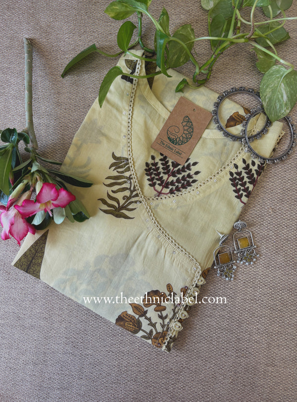 "Dharti" Cream Angrakha Cotton kurta