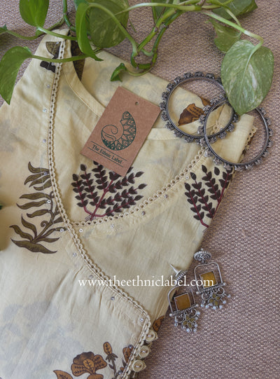 "Dharti" Cream Angrakha Cotton kurta