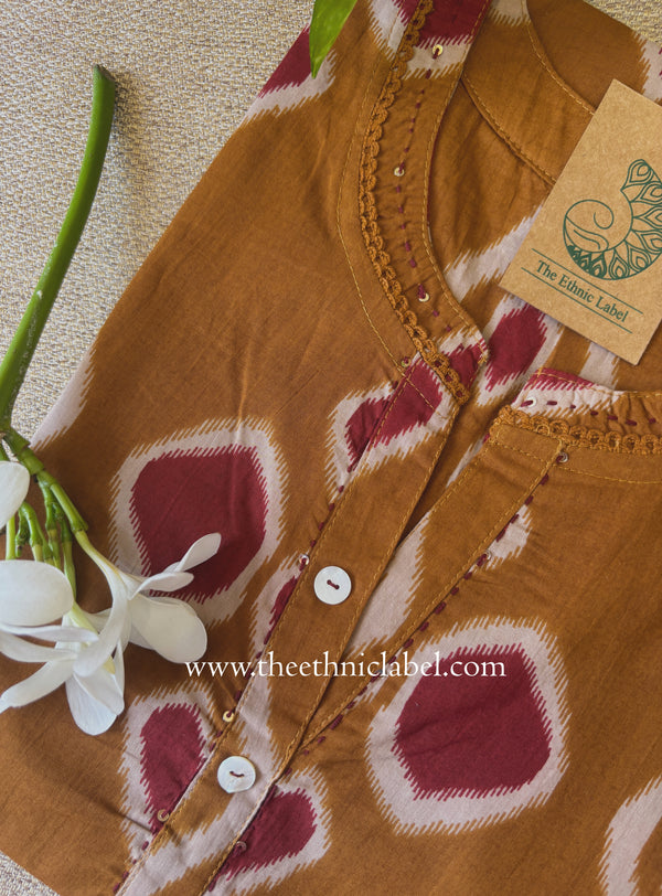 "Zariya" Brown Printed Cotton kurta