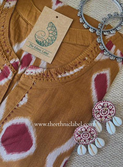 "Zariya" Brown Printed Cotton kurta