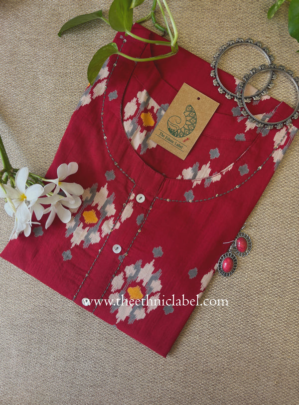 "Riwaaz" Red Printed Cotton kurta