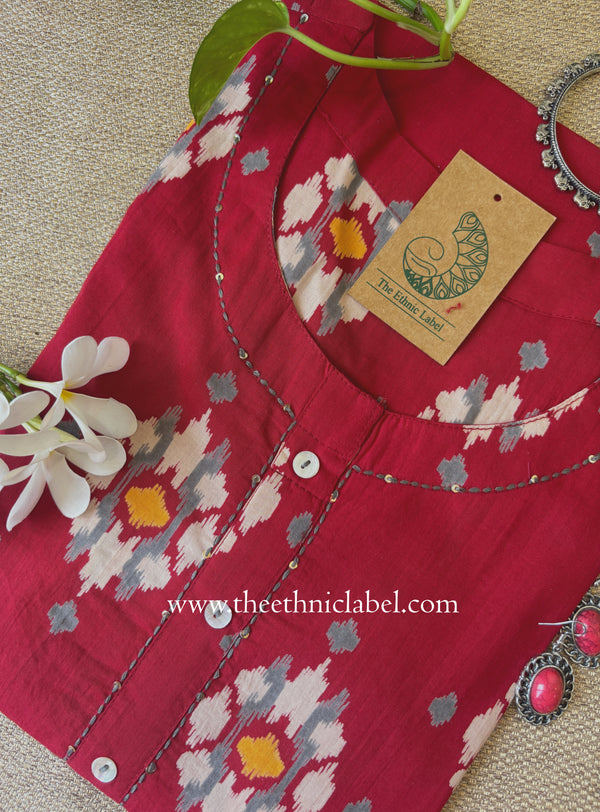 "Riwaaz" Red Printed Cotton kurta
