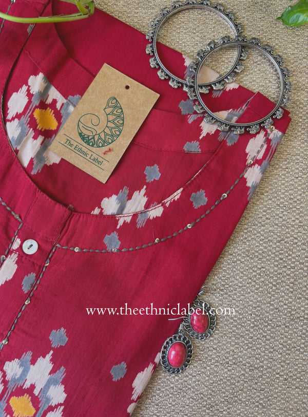 "Riwaaz" Red Printed Cotton kurta