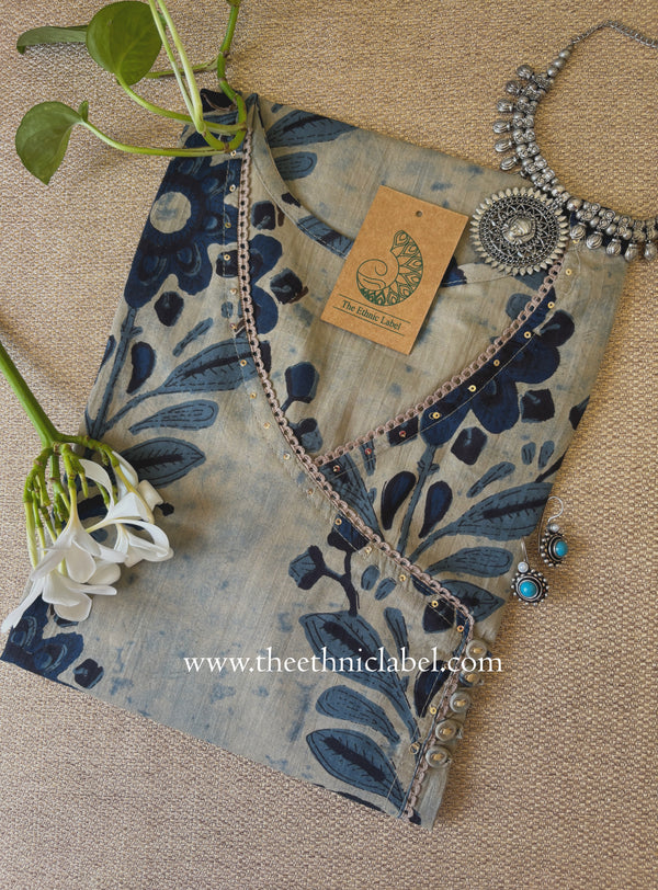 Sandhya Grey-Blue Angrakha Cotton kurta (S to 5XL)