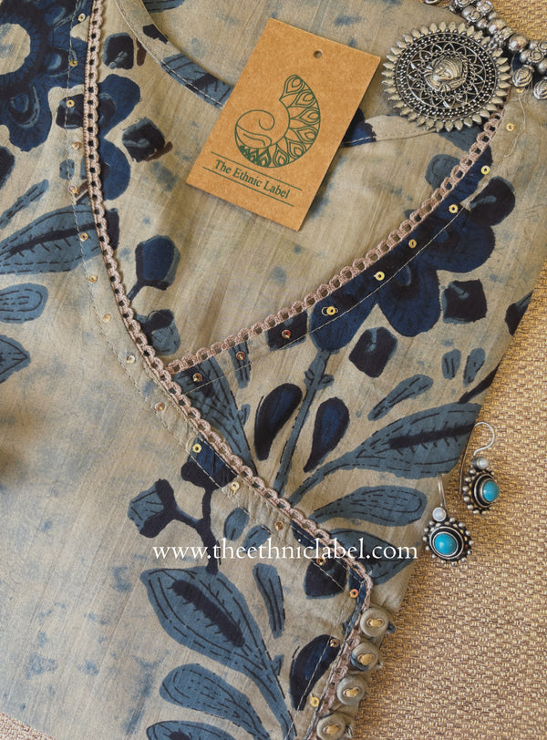 Sandhya Grey-Blue Angrakha Cotton kurta (S to 5XL)