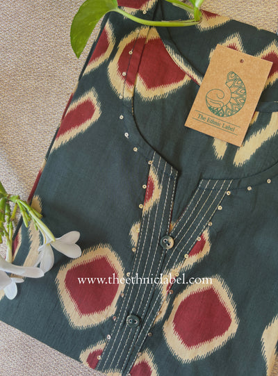 "Vriksh" Bottle Green Printed Cotton kurta