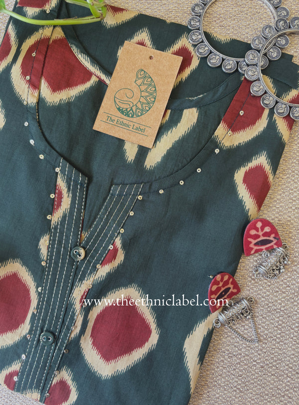 "Vriksh" Bottle Green Printed Cotton kurta