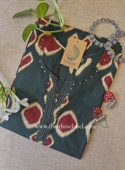 "Vriksh" Bottle Green Printed Cotton kurta