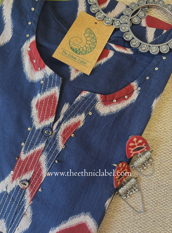 "Zariya" Blue Printed Cotton kurta