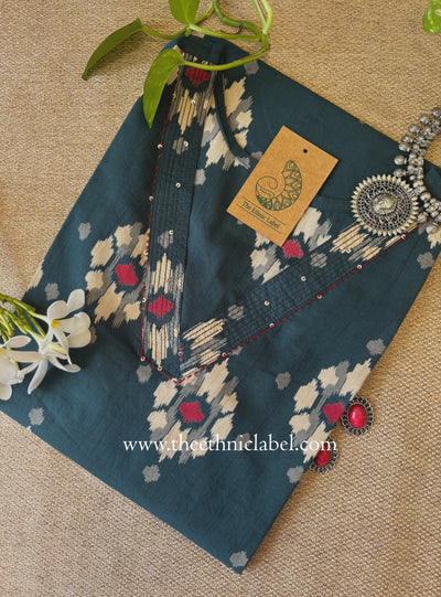 "Zariya" Bottle Green Printed Cotton kurta