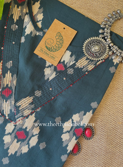 "Zariya" Bottle Green Printed Cotton kurta
