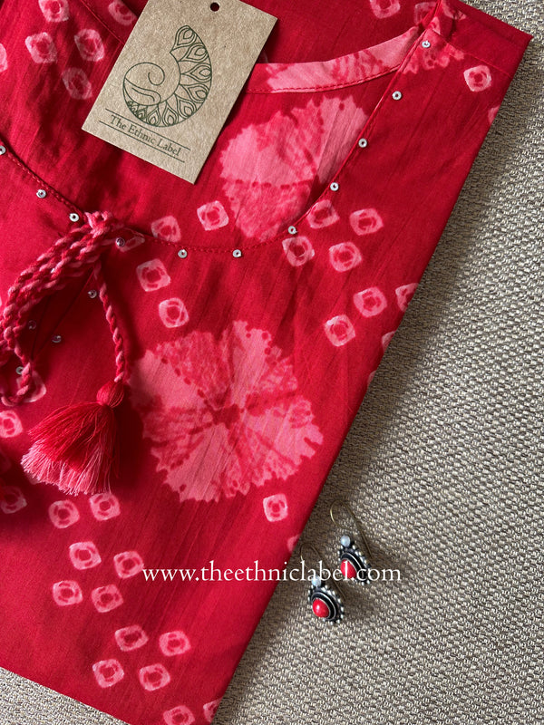 "Sur" Bandhani Printed Red Cotton kurta