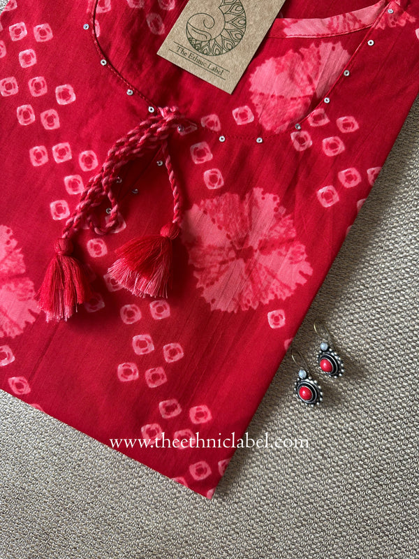 "Sur" Bandhani Printed Red Cotton kurta