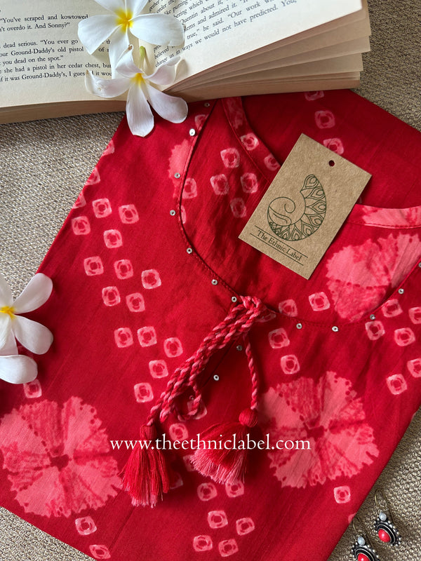 "Sur" Bandhani Printed Red Cotton kurta