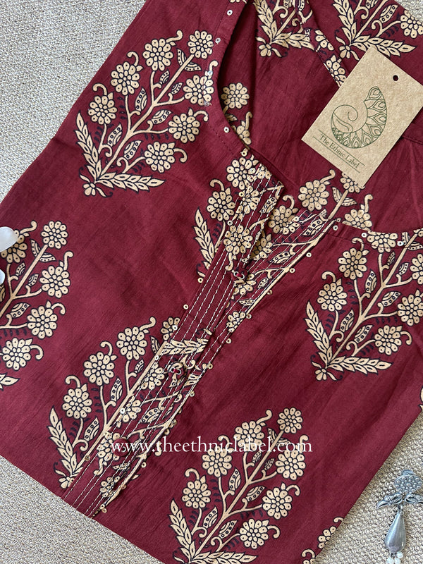 "Rumi" Maroon Cotton kurta - Big Size