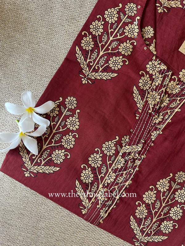 "Rumi" Maroon Cotton kurta - Big Size