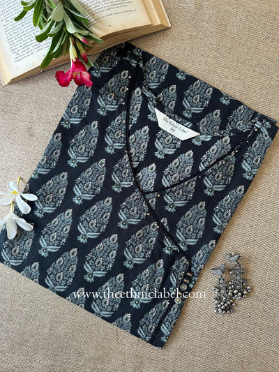 "Tanaya" Black Cotton kurta - Big Size