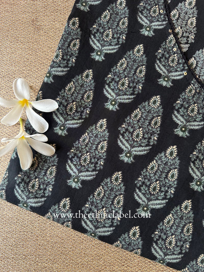 "Tanaya" Black Cotton kurta - Big Size