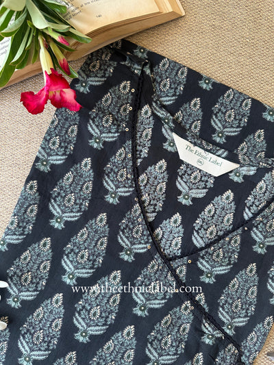 "Tanaya" Black Cotton kurta - Big Size