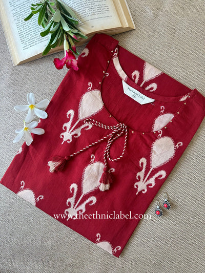 "Shuddh" Red Tassel Cotton kurta - Big Size