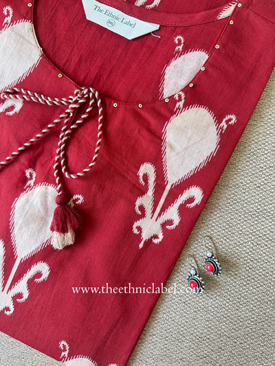 "Shuddh" Red Tassel Cotton kurta - Big Size